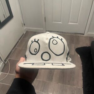 White Cap with Black Graphic Design SpongeBob doodlebop theme Hat